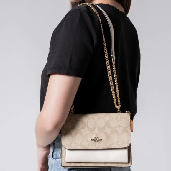 Coach Mini Klare Crossbody Bag In Signature Canvas/Gold/Sand/Chalk - Picture 3 of 16